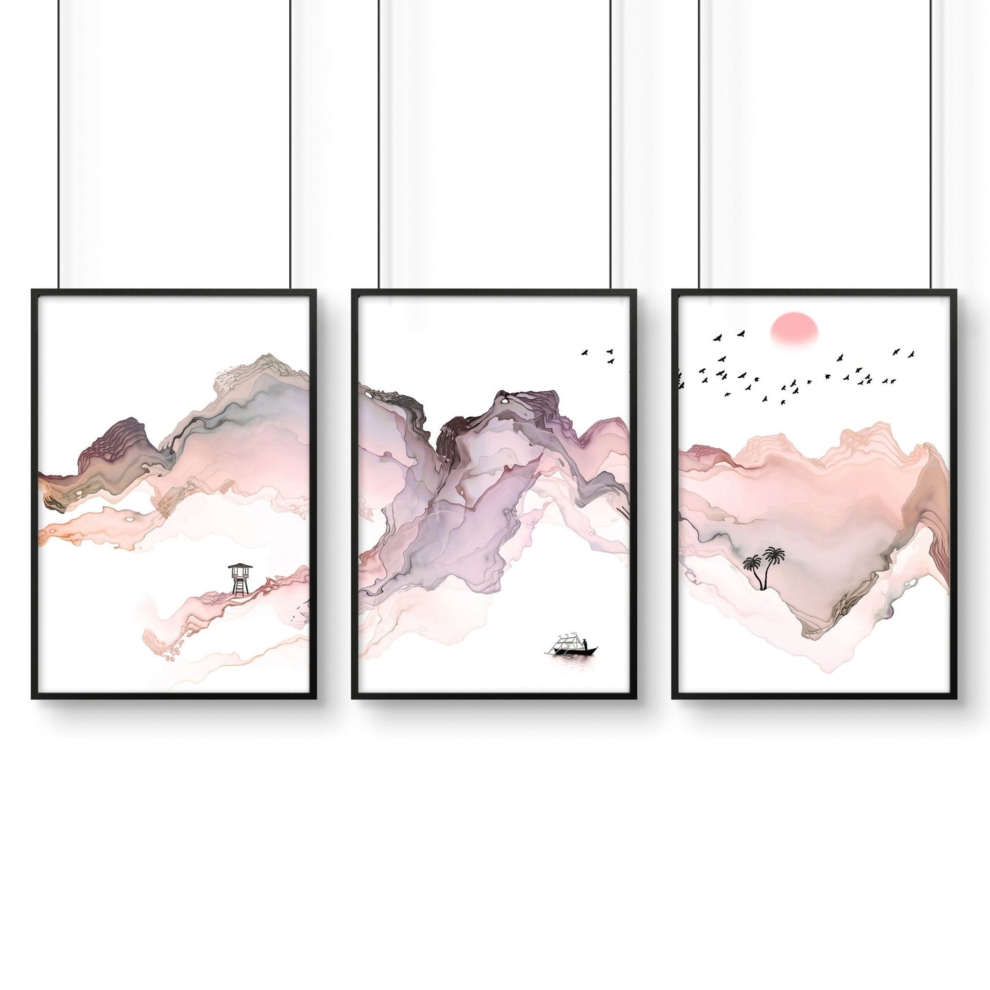 Framed coastal wall art for home office decor | set of 3 wall art