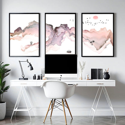 Framed coastal wall art for home office decor | set of 3 wall art