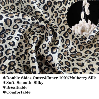 Cocheng 100% Mulberry Silk Bonnet for Sleeping — Leopard, 19 Momme, Adjustable Tie