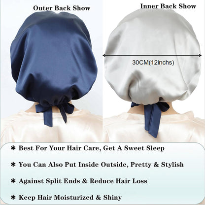 Cocheng 100% Mulberry Silk Bonnet for Sleeping — Double-Layer, 19 Momme, Navy