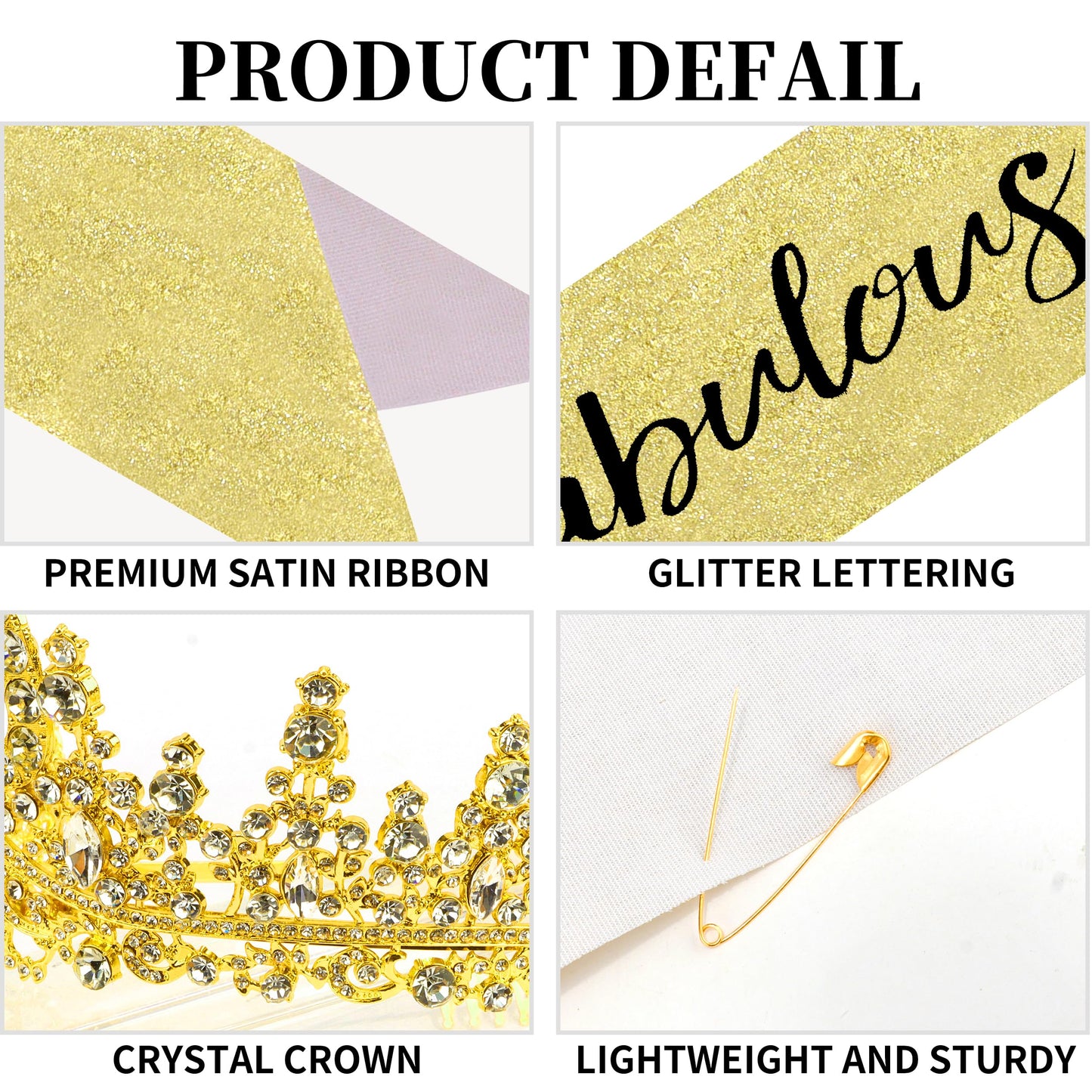 COCIDE 50th Birthday Sash, Crown & Decorations Set | Glitter Sash & Tiara for Women & Girls