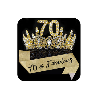 COCIDE 70th Birthday Sashes, Crowns & Decorations – Glitter Sash + Crystal Tiara Set