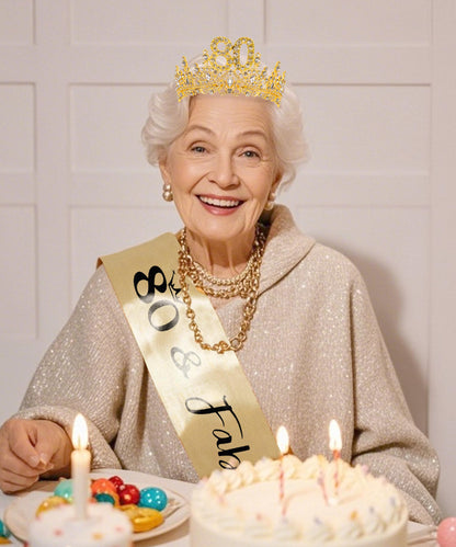 COCIDE 80th Birthday Sashes, Crowns & Decorations – Sash & Tiara Set for Women & Girls
