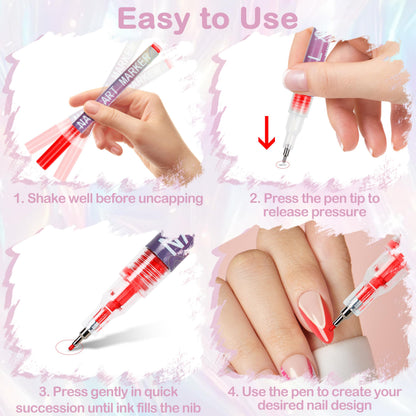 Cocobeen 12 Colors Nail Art Pens Set | 0.5mm Quick-Dry Nail Markers for DIY Design