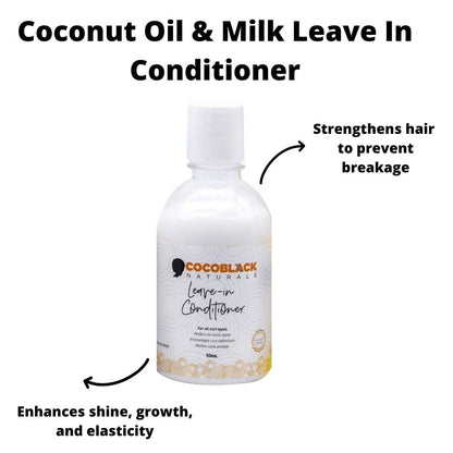 CocoBlack Naturals Coconut Oil & Milk Leave-In Conditioner for Coily Kinky Hair, 8 fl oz