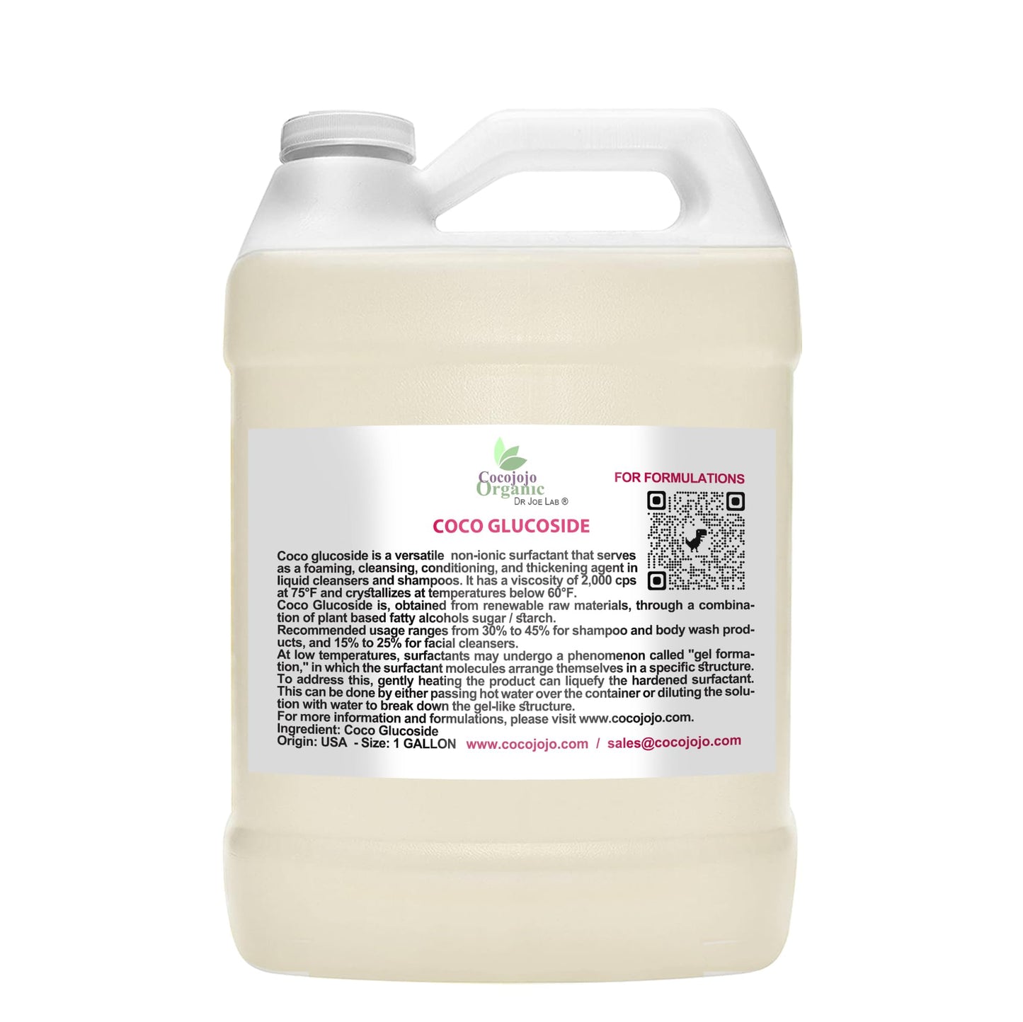 Cocojojo Coco Glucoside Natural Surfactant – Plant-Derived, Fragrance-Free, 1 Gallon