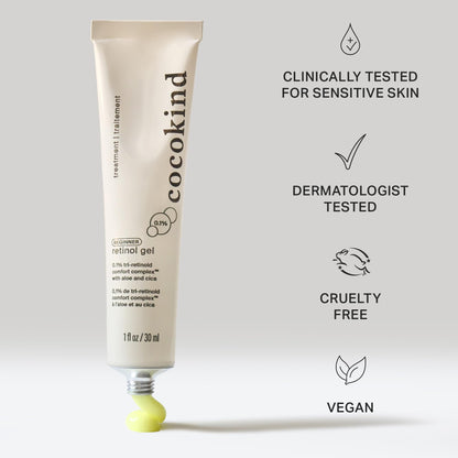 Cocokind Beginner Retinol Gel 0.1% – Gentle Retinol for Sensitive Skin, 1 fl oz