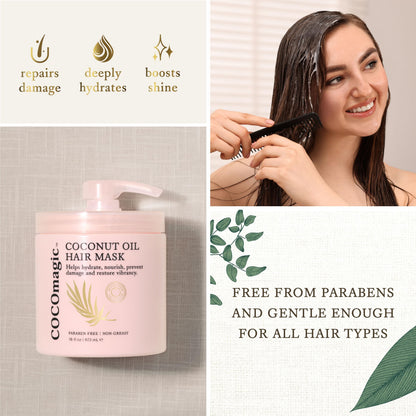 Cocomagic Coconut Oil Hair Mask | Repair Damage, Frizz Control, Shine | Protein-Rich Hydration | Made in USA 16oz (2 Pack)