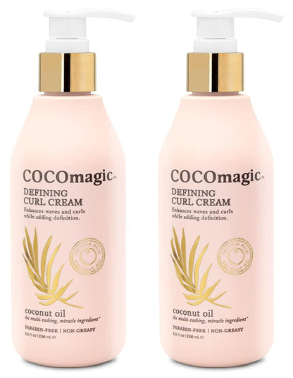 Cocomagic Defining Curl Cream | Extra Frizz Control, Humidity Resistance, Paraben Free | Made in USA (8 oz, 2 Pack)