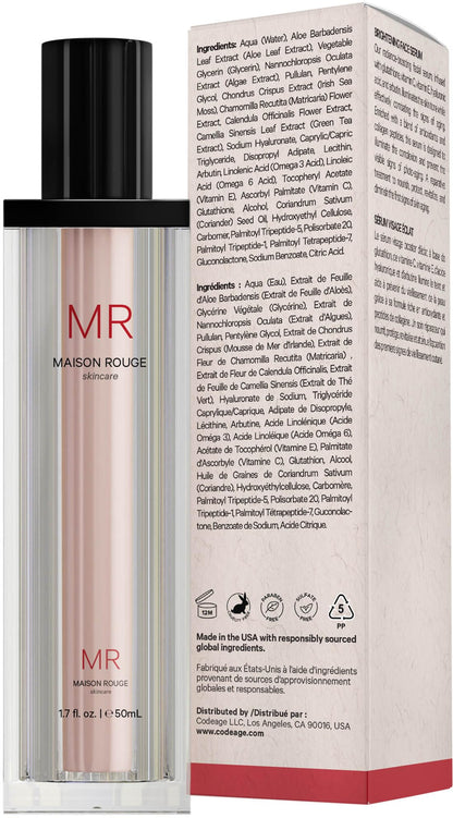Codeage Maison Rouge Brightening Serum – Glutathione, Vitamin C, Hyaluronic Acid, Collagen | Refillable, Parabens/Sulfates-Free