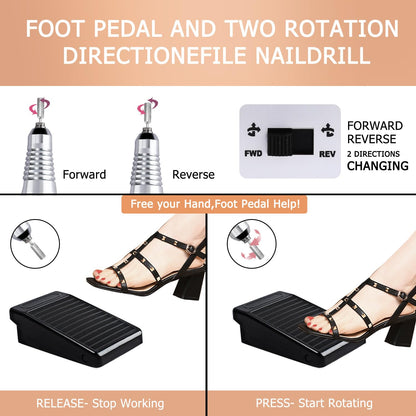 CoFashion Portable Electric Nail Drill – 30000 RPM, 6 Bits + 6 Sanding Bands, Home Salon Kit (Golden)