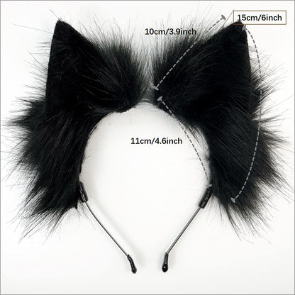 CoFoWo Cat Fox Wolf Ears Headband - Pure Black, Handmade Furry Ears