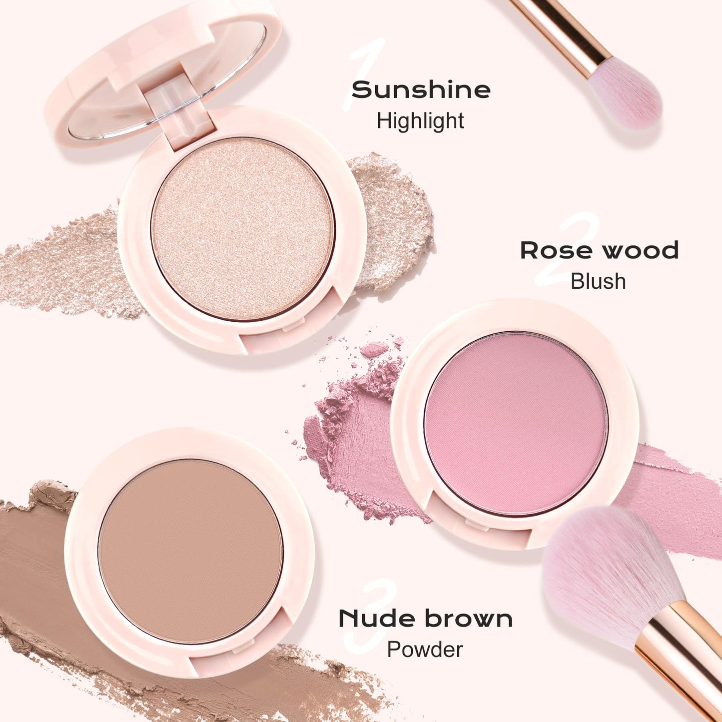 Color Nymph 3-Color Contour Blush Highlighter Palette – Pink | Travel-Size Makeup Kit