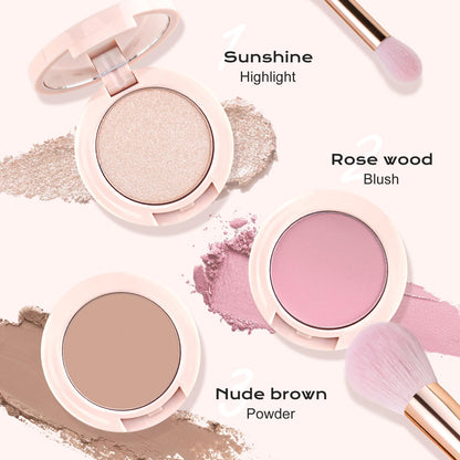 Color Nymph 3-Color Contour Blush Highlighter Palette – Pink | Travel-Size Makeup Kit