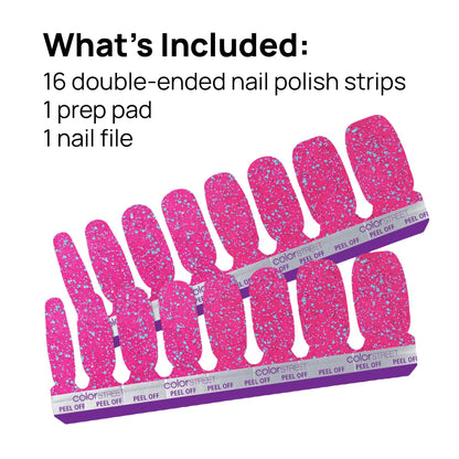 Color Street Bauble & Bright Hot Pink Glitter Nails with Blue Sparkle – 16 Real Polish Strips