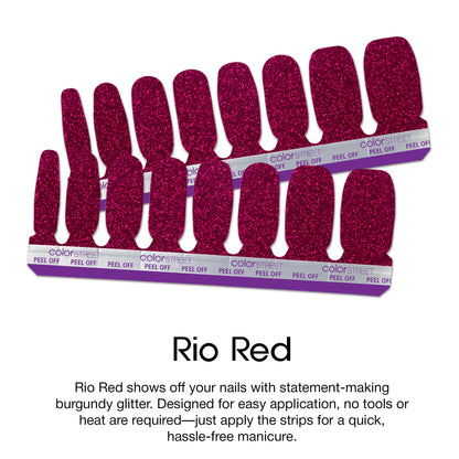 Color Street Rio Red Nail Strips – Burgundy Glitter, Easy Peel & Apply