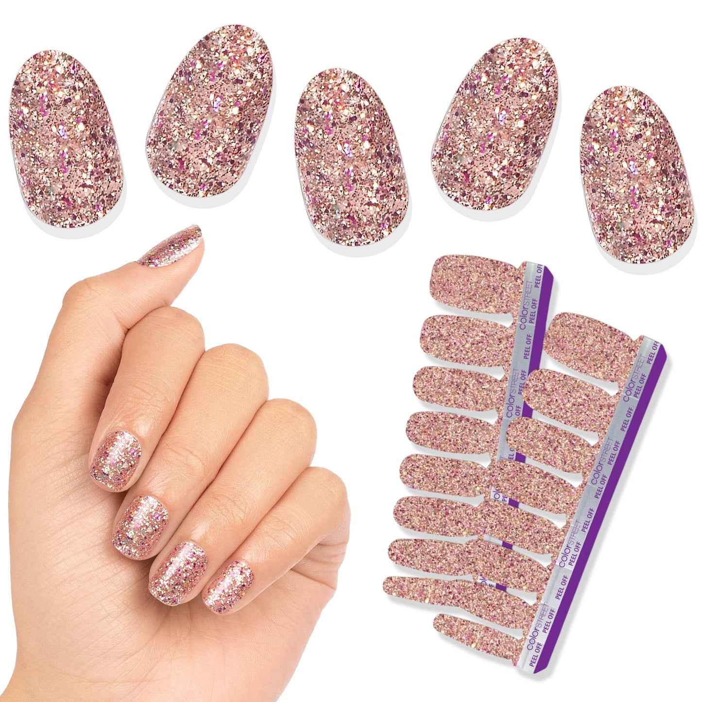 Color Street Tokyo Lights Nail Strips – Pink Gold Glitter & Fuchsia Finish