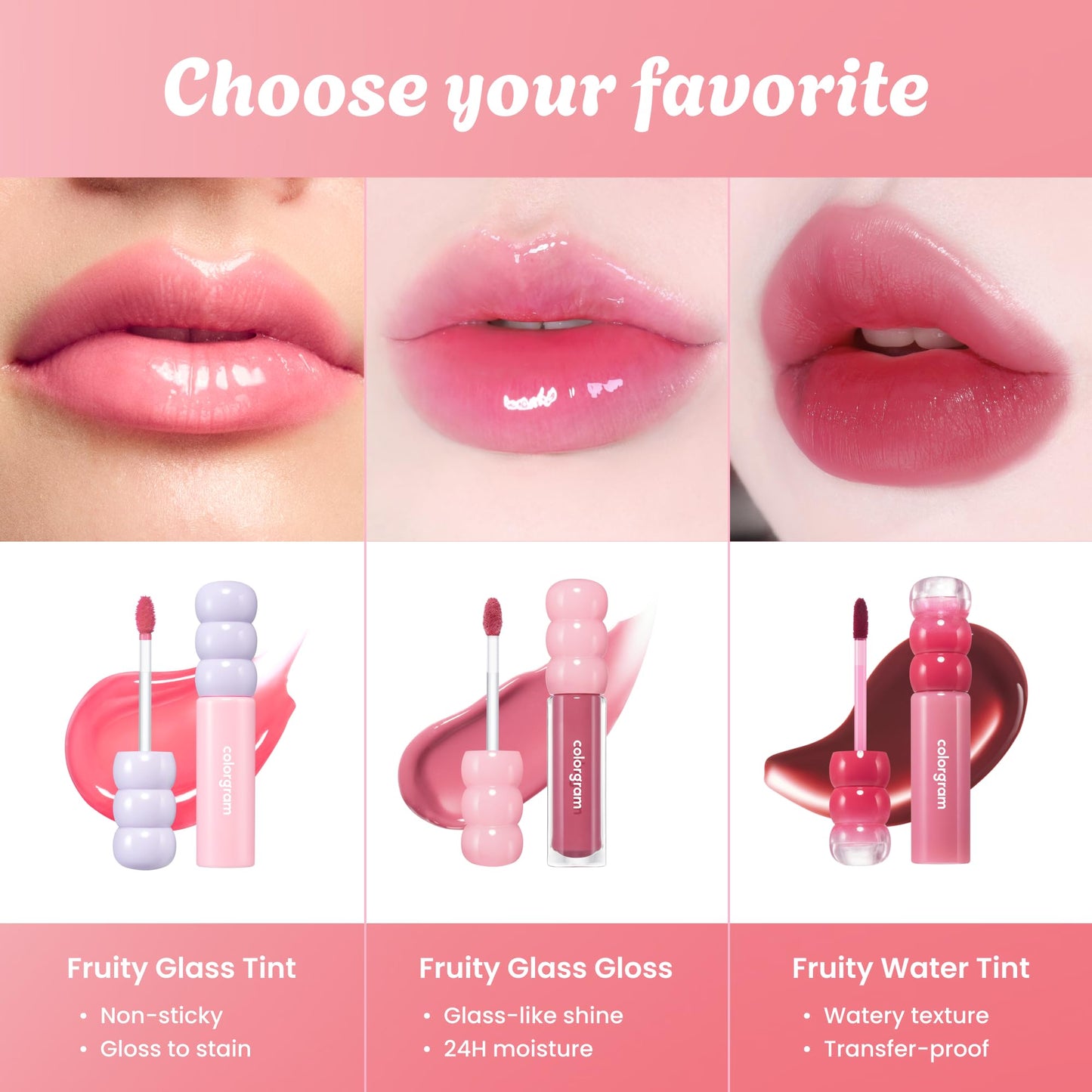 COLORGRAM Fruity Glass Tint 05 Sweet Persimmon – Long-Lasting, Waterproof Lip Stain & Glossy Dewy Lip Gloss 0.11 oz