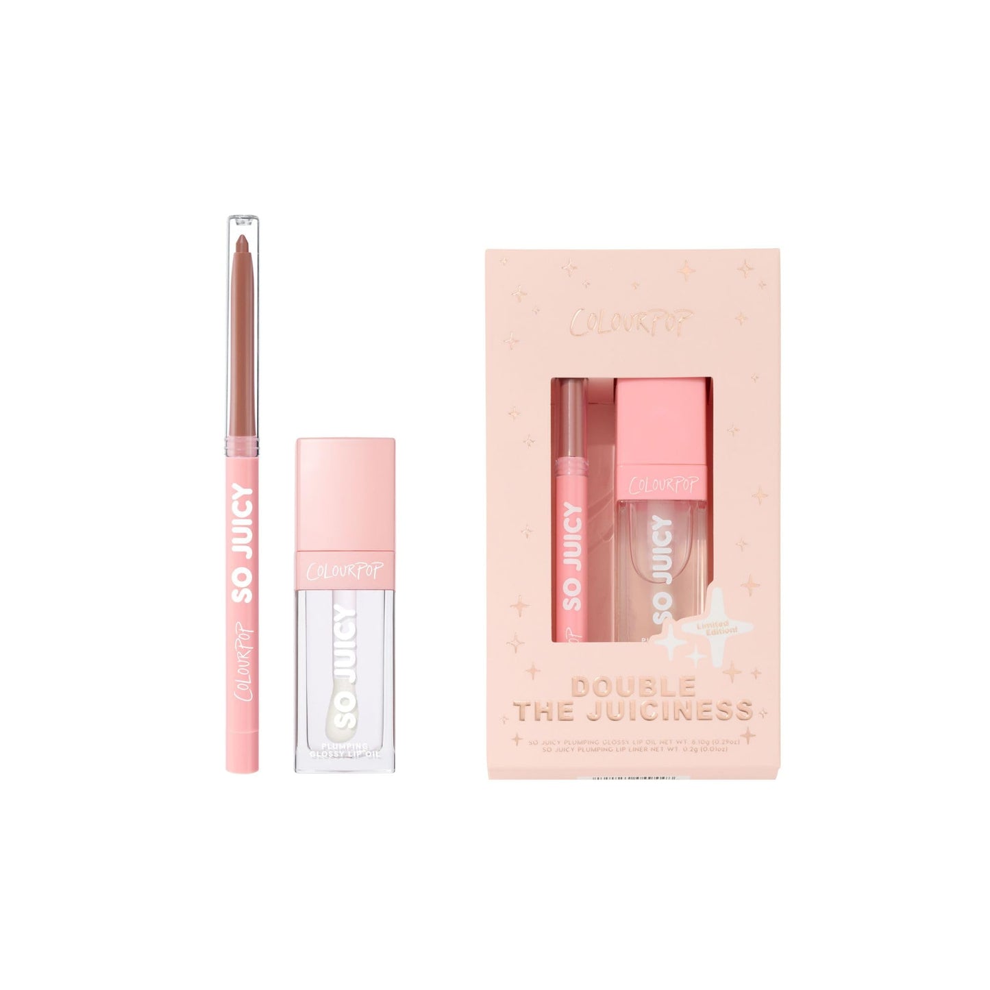 ColourPop Double the Juiciness Plumping Lip Liner & Oil Duo – Tease & Lychee Jelly (2 Count) | Non-Sticky Shine