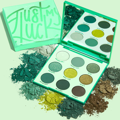 ColourPop Just My Luck Green Eyeshadow Palette | 9 Matte & Metallic Greens, Long-Wearing, 0.3 oz