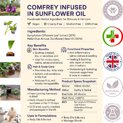 Pure Comfrey Oil | Leaf-Infused | Handmade in North Yorkshire | 100ml – 1 Litre
