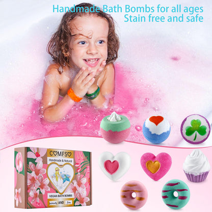 Comfso Bath Bombs Gift Set for Girls — Handmade Bubble Bath for Women & Kids