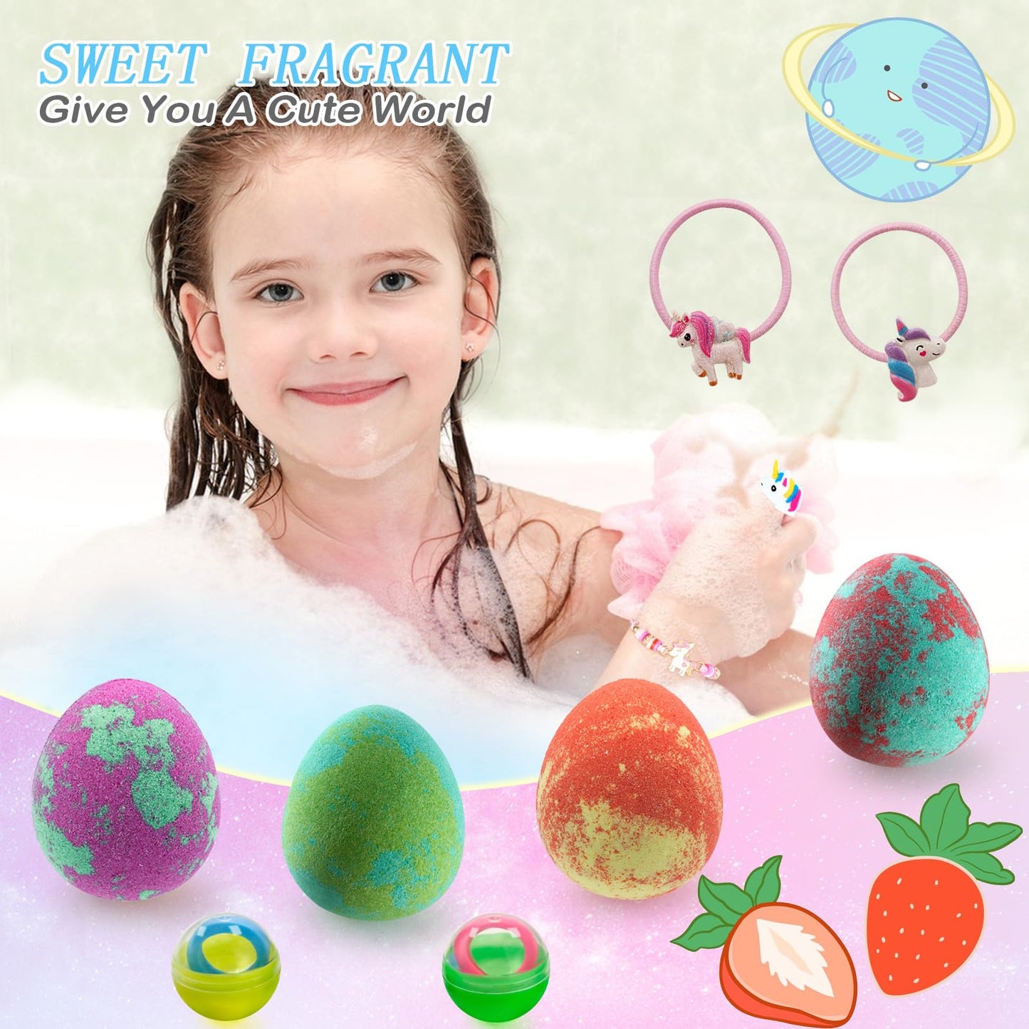 Comfso Dino Egg Bath Bombs for Kids – 6 Surprises & Unicorn Jewelry Gift Set
