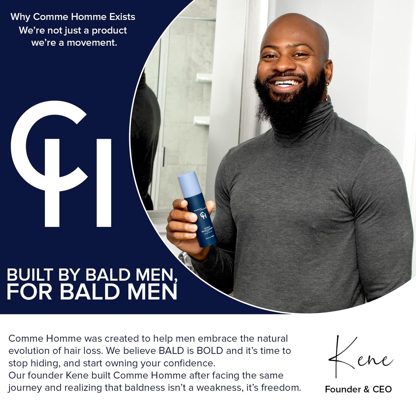 Comme Homme Scalp Exfoliator for Bald Men – Detoxifying Pre-Shave Scrub with Bamboo, Glycolic Acid, Aloe & Caffeine (5 fl oz / 150 ml)