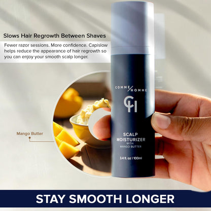 Comme Homme Soothing Scalp Moisturizer for Bald Men | Hydrates, Softens & Slows Regrowth with Aloe, Mango Butter & Capislow | Anti-Itch, Non-Greasy Daily Scalp Care | 3.4 fl oz / 100 ml