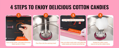 VEVOR Electric Cotton Candy Machine 1000W Candy Floss Maker Commercial Cotton Candy Machine Stainless Steel Bowl and Sugar Scoop