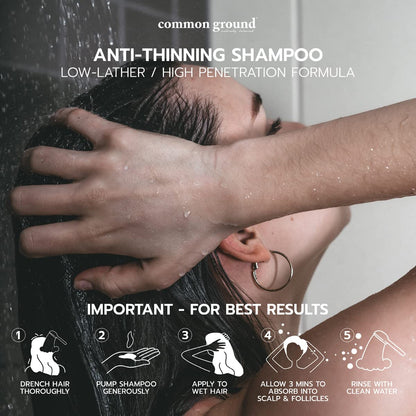 Common Ground Natural Anti-Thinning Shampoo - Bergamot & Rosemary, DHT-Blocking, Vegan & Cruelty-Free