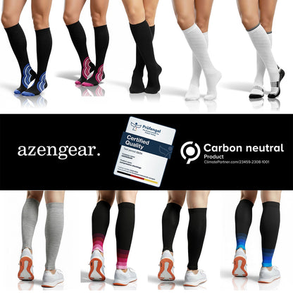Compression Socks for Women & Men (20-30 mmHg) Knee-High Flight Socks, Calf Support for Travel, Running - Seamless Toe, Padded Heel and Sole