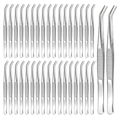CONEHOY 36 Pcs Stainless Steel Tweezers – Curved Serrated Tip Multipurpose Forceps