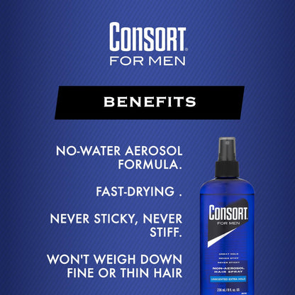Consort Hair Spray 8 Oz Unscented X-Hold Pump – Non-Aero (Pack of 2)