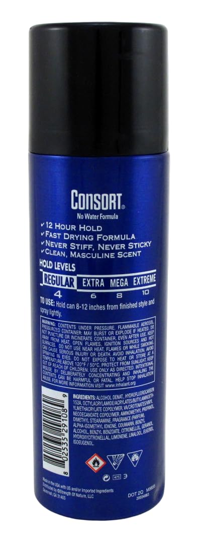 Consort Hair Spray Regular Hold Aerosol, 8.3 oz (235 ml) per can, Pack of 6