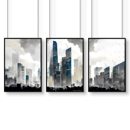 Contemporary Art Wall Decor | Set of 3 Urban Skyscrapers Wall art Prints