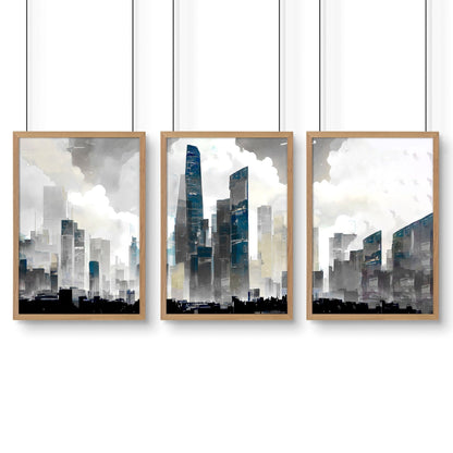 Contemporary Art Wall Decor | Set of 3 Urban Skyscrapers Wall art Prints