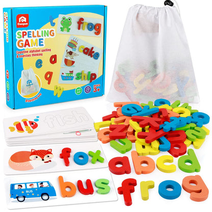 Coogam Read Spelling Learning Toy – Wooden Alphabet Flash Cards & Sight Words for Preschool