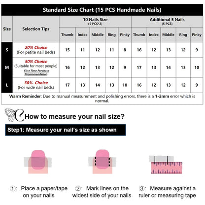 COOLYOUNG Handmade Short Almond Press On Nails – 15 PCS, 3 Sizes, French Tip with Rhinestones