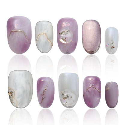 COOLYOUNG Handmade Short Almond Press On Nails – 15 PCS, 3 Sizes, French Tip with Rhinestones