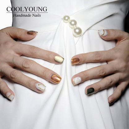 COOLYOUNG Handmade Cat Eye Press On Nails – Short Square, 10 Pcs (S/M/L)
