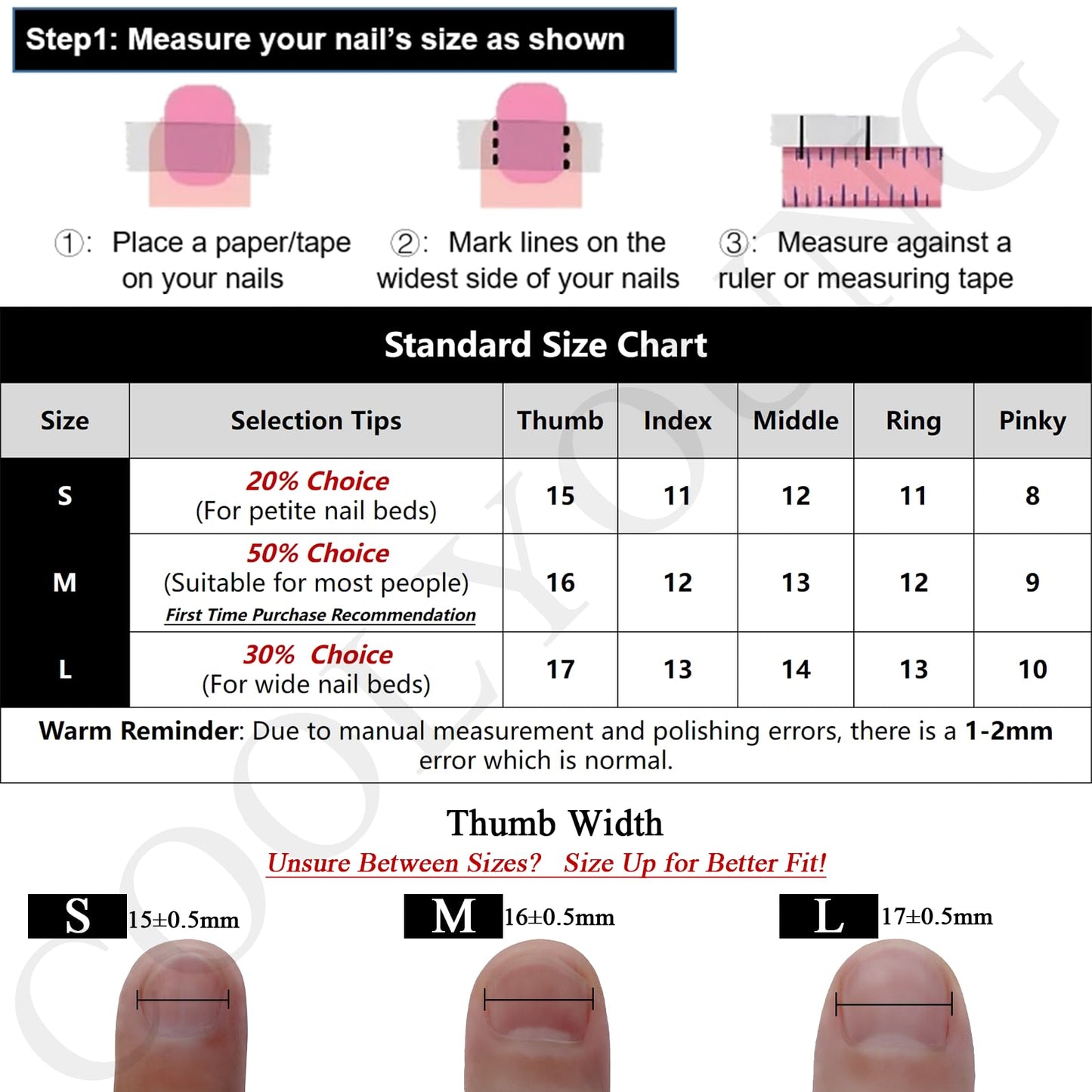 COOLYOUNG Short Square Press On Nails – Handmade Blue Acrylic, 10-Piece Set (Size S)