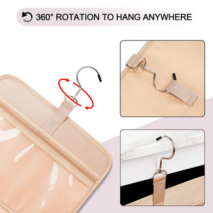 COOSKY Travel Hanging Toiletry Bag for Women | Jewelry Organizer Compartment, Medium Waterproof Dopp Kit – Baby Pink