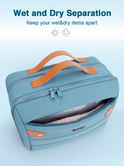 COOSKY Women's Hanging Toiletry Bag — Waterproof Travel Organizer with Jewelry Storage, Large Capacity, Blue