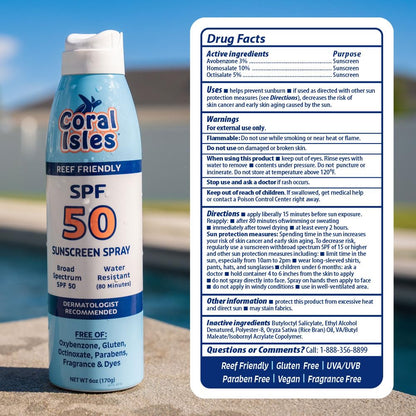 Coral Isles Sunscreen Spray SPF 30 - Hawaii Compliant, Reef-Safe, Broad Spectrum, Water-Resistant, 6 Fl Oz (Pack of 3)