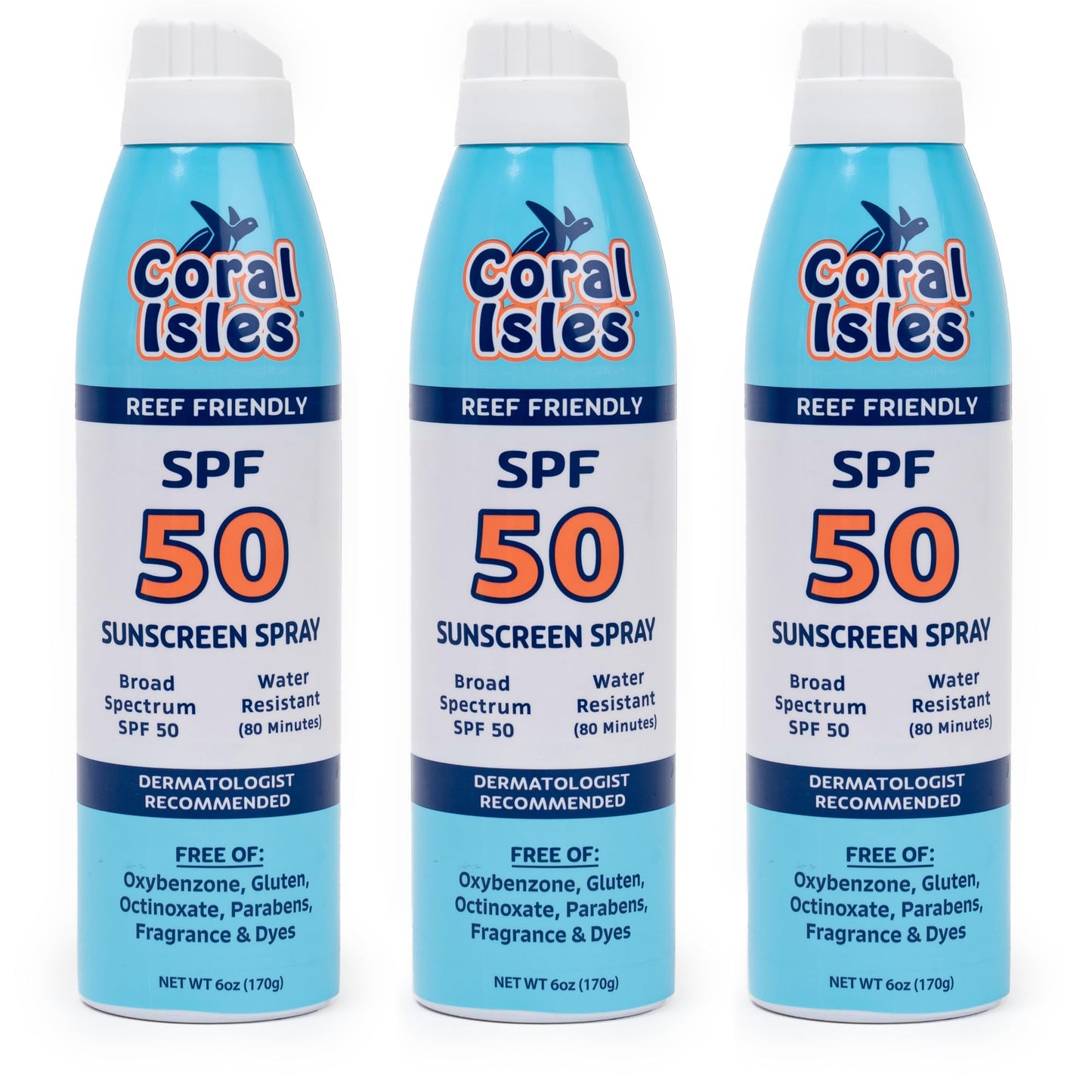 Coral Isles Sunscreen Spray SPF 30 - Hawaii Compliant, Reef-Safe, Broad Spectrum, Water-Resistant, 6 Fl Oz (Pack of 3)