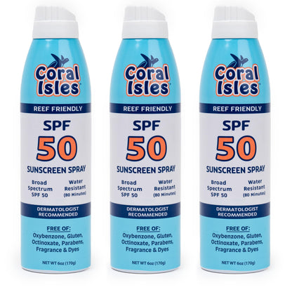 Coral Isles Sunscreen Spray SPF 30 - Hawaii Compliant, Reef-Safe, Broad Spectrum, Water-Resistant, 6 Fl Oz (Pack of 3)