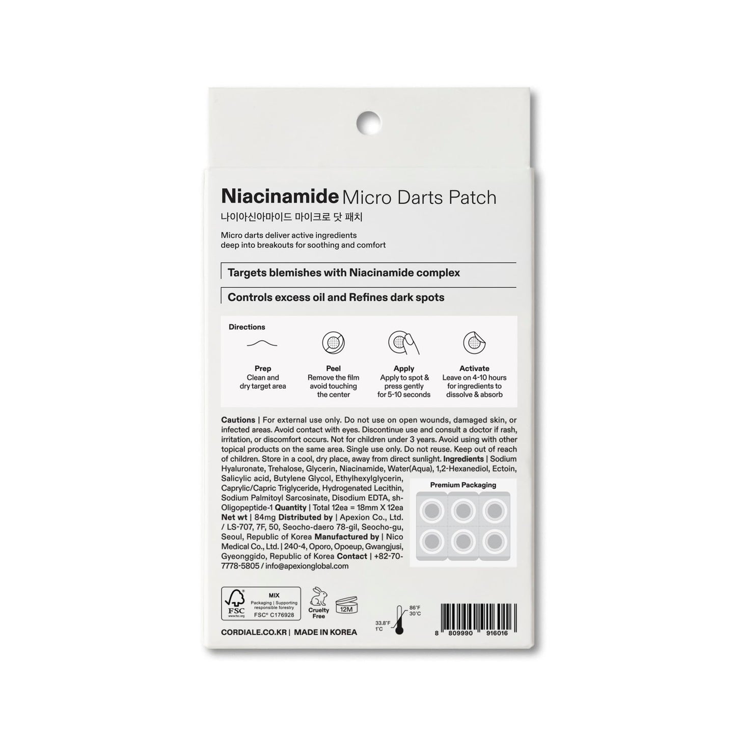 Cordiale Niacinamide Microdart Patches with Salicylic Acid & Peptide – Deep Blemish & Dark Spot Care (12 Count)