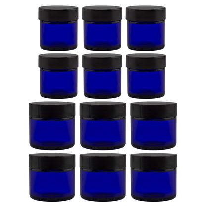 Cornucopia Brands Combination 12 Pack: Cobalt Blue Glass Cosmetic Jars with Lids (1oz & 2oz)