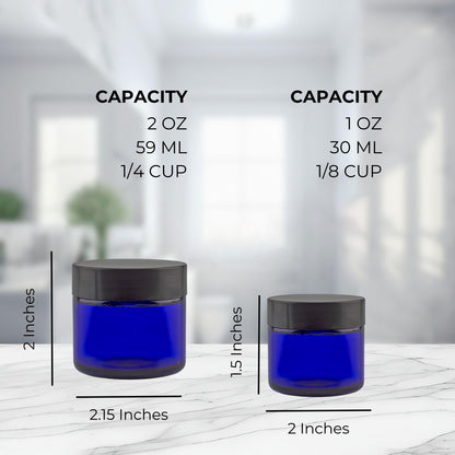 Cornucopia Brands Combination 12 Pack: Cobalt Blue Glass Cosmetic Jars with Lids (1oz & 2oz)